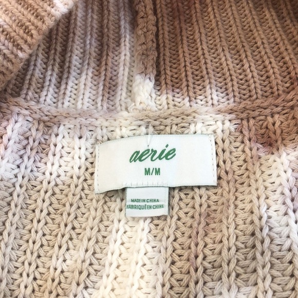 Aerie Oversized Sweater Ivory Brown Tie Dye Ribbed Pullover Long Sleeve Boho  M - Picture 7 of 11